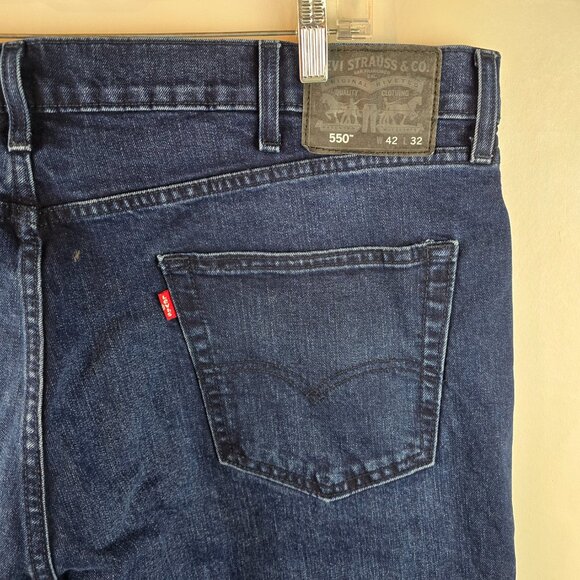Levi's 550 Jeans Mens 42x32 Blue Denim Relaxed Fit Comfort Dark Wash Stretch A24 - Picture 7 of 11